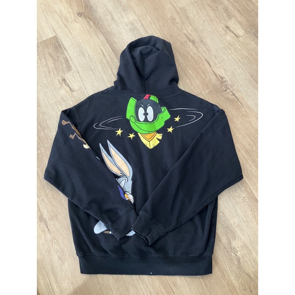Looney Tunes Black Graphic Hoodie Taz Marvin The Martian Bugs Bunny Large - Picture 2 of 8